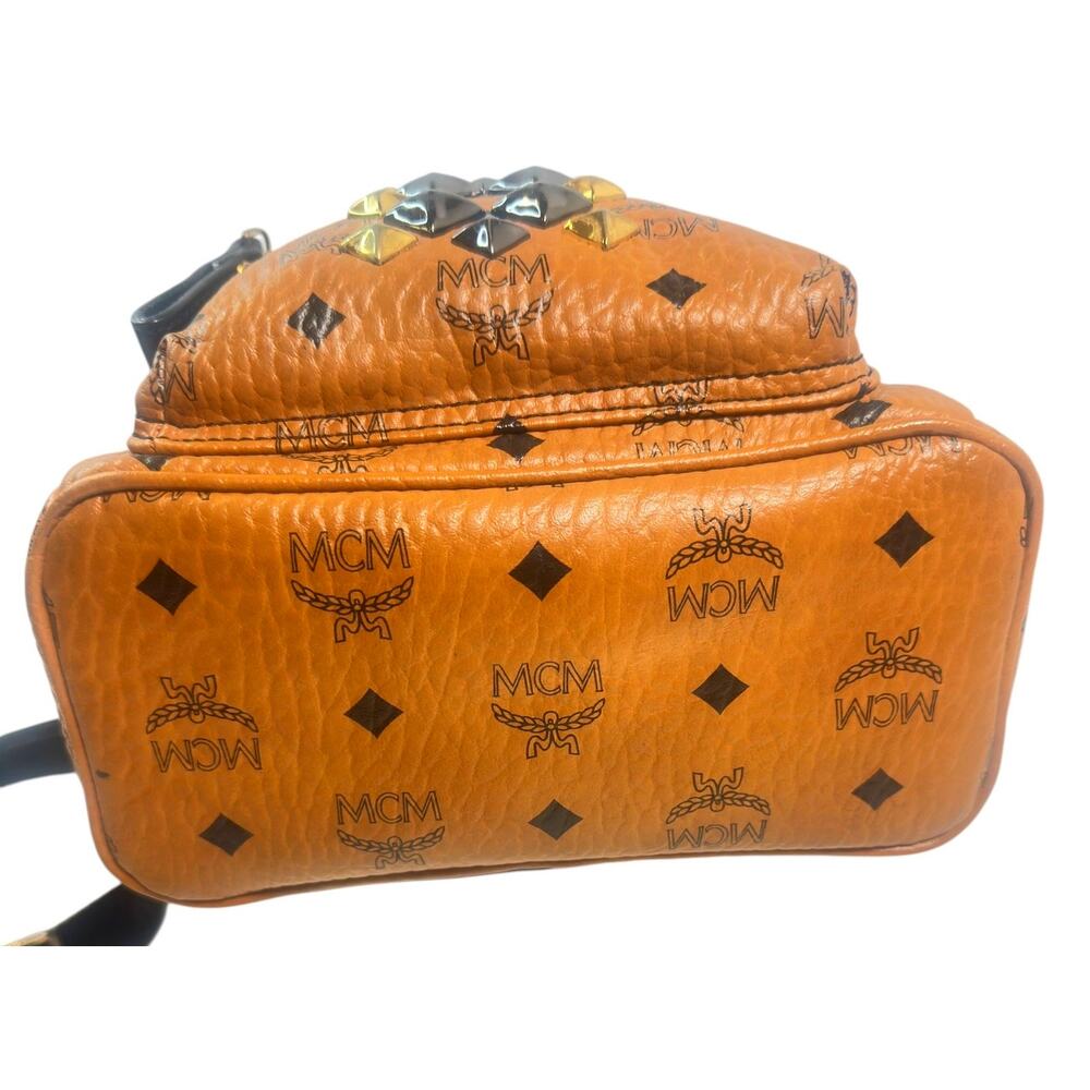 MCM Stark Studded Mini Backpack Cognac Visetos Black Leather Trim w/ COA - Picture 7 of 16